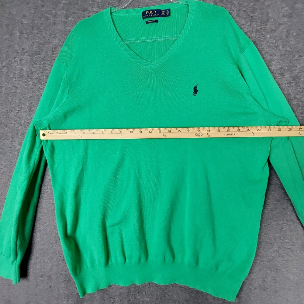 POLO RALPH LAUREN MEN GREEN 100% PIMA COTTON PREPPY VNECK SWEATER SIZE XLT - Picture 4 of 11